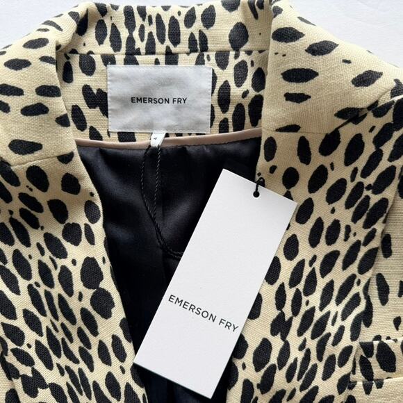 Emerson Fry Wing Tip Linen Jacket Leopard Size 4 NEW Cream Black - Picture 7 of 12